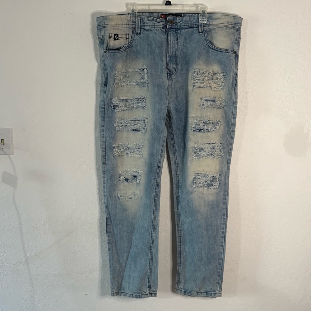 Southpole Jeans Mens Tag‎ 42x32 Meas 45” Blue Distressed Straight Leg Y2K 90s